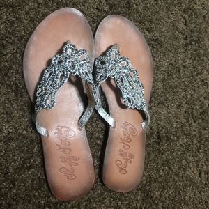 Naughty Monkey Rhinestone Leather Sandals Size 9
